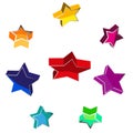 Set of multicolored 3D stars of different sizes on white background. Vector illustration, isolates for design