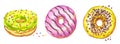 Set of multicolored donuts with icing, watercolor drawing Royalty Free Stock Photo