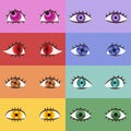 Set of multicolored eyes in cartoon style.