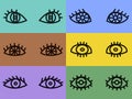 Set of multicolored eyes in outline style.