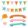 Set of multicolored flat buntings garlands, ribbons and speech bubble Royalty Free Stock Photo