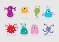 Set of multicolored Funny cartoon monsters alien or bacterium