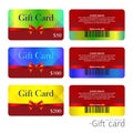 Set of multicolored gift card templates. Vector design polygonal plastic cards with bar code. Vector Royalty Free Stock Photo