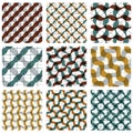 Set of multicolored grate seamless patterns with parallel ribbon