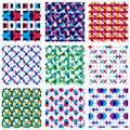 Set of multicolored grate seamless patterns with parallel ribbon