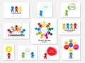 Set of multicolored icons of figure of man and abstract dialog window. Teamwork logo. Community logo. Friendly command