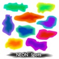 Set of multicolored neon spots, blots or splash textures for background, in vector