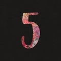 set of multicolored numbers on dark background, chalk effect, 3d illustration, five, 3d illustration, euro sign