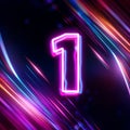 set of multicolored numbers with neon effect, 3d rendering, number one