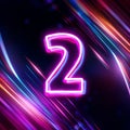 set of multicolored numbers with neon effect, 3d rendering, number two