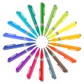 Set of multicolored pens placed in a circle