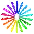 Set of multicolored pens placed in a circle