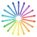 Set of multicolored pens placed in a circle