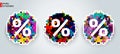 A set of multicolored pixel sale stickers with a place under the text.