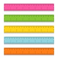 Set of multicolored school measuring rulers with centimeters and inches Royalty Free Stock Photo