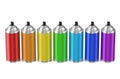 Set of multicolored spray paint cans Royalty Free Stock Photo