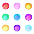 Set of multicolored stains. Color paint splatter, ink stains. Watercolor. Nine abstract paint splashes. Royalty Free Stock Photo