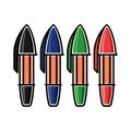 Set of multicolored stationery ballpoint pens for writing, color isolated illustration
