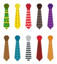 Set of multicolored ties with different patterns. Father s day or men s fashion concept isolated on white background Royalty Free Stock Photo