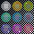 Set of multicolored transparent glass spheres on a plaid background Royalty Free Stock Photo