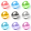 Set of multicolored transparent glass spheres with shadows Royalty Free Stock Photo