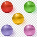 Set of multicolored transparent glass spheres with shadows Royalty Free Stock Photo