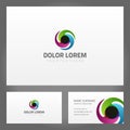 Set multicolored twisted bright smeared abstract shape with black center business card vector