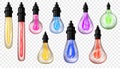 Set of multicolored vintage incandescent lamps