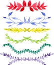 Set of multicolored watercolor borders