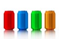 Set of Multicolour Blank Aluminum Cans. 3d Rendering