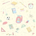 Multicolour vector seamless pattern with school supplies and stationery Royalty Free Stock Photo