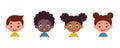Set of multicultural kid boy and girl heads. Children peeking out. Cartoon child characters. Vector illustration