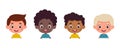 Set of multicultural kid boy heads. Children peeking out. Cartoon child characters. Vector illustration