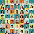 Set Of Multiethnic People Faces On Colorful Backgrounds, Portraits Collage Royalty Free Stock Photo