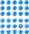 Set of multimedia blue buttons