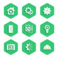 Set Multimeter, Algorithm, Worker safety helmet, Light bulb and gear, House plan, Setting on smartphone, Gear and with Royalty Free Stock Photo