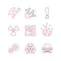 Set multiple color of Dangerous radiation warning icon flat desig