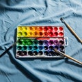 Set with multiple colors arranged in a rainbow gradient is placed Royalty Free Stock Photo