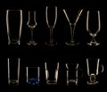 Set of multiple glasses and bottles Royalty Free Stock Photo