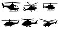 set of multiple helicopter silhouettes in different styles Royalty Free Stock Photo