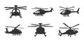 set of multiple helicopter silhouettes in different styles Royalty Free Stock Photo