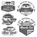Set of muscle car for logo and emblems. Retro and vintage style. Drag racing car.