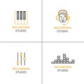 Set of music design template in linear style. Recording Studio Labels. Royalty Free Stock Photo