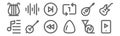 Set of 12 music icons. outline thin line icons such as play, pick, banjo, mandolin, end, audio waves