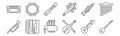 Set of 12 music instruments icons. outline thin line icons such as tanbur, violin, cajon, oboe, flute, tambourine Royalty Free Stock Photo