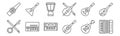 Set of 12 music instruments icons. outline thin line icons such as accordion, mandolin, clavinet, spanish guitar, djembe, Royalty Free Stock Photo