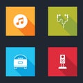 Set Music note, tone, Air headphones, Stereo speaker and icon. Vector Royalty Free Stock Photo