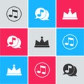 Set Music note, tone, Musical in speech bubble and Crown icon. Vector Royalty Free Stock Photo