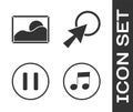 Set Music note, tone, Picture landscape, Pause button and Arrow cursor icon. Vector