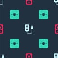 Set Music player, Electric extension and Ohmmeter on seamless pattern. Vector Royalty Free Stock Photo